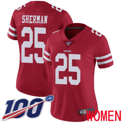 San Francisco 49ers Limited Red Women Richard Sherman Home NFL Jersey #25 100th Season Vapor Untouchable->women nfl jersey->Women Jersey